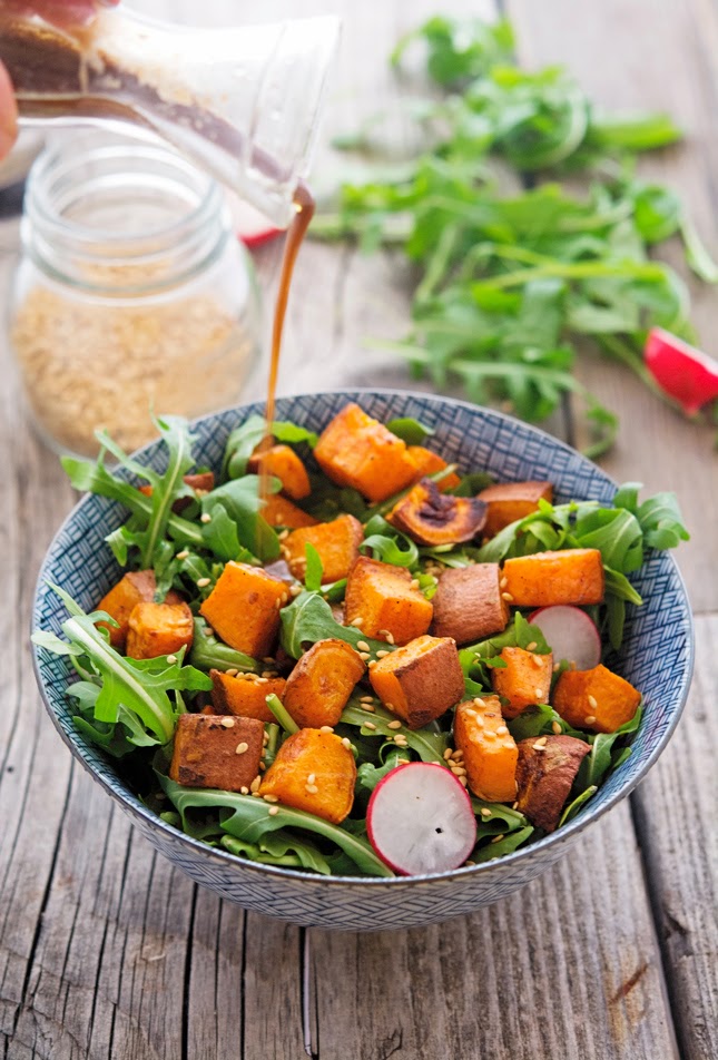 The Iron You Roasted Sweet Potato, Sesame and Arugula Salad with Honey