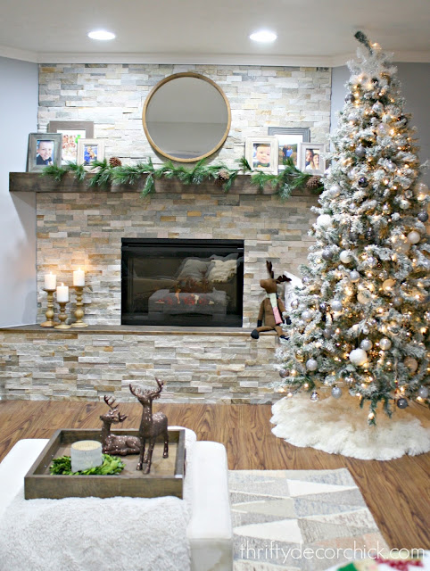 DIY stacked stone fireplace