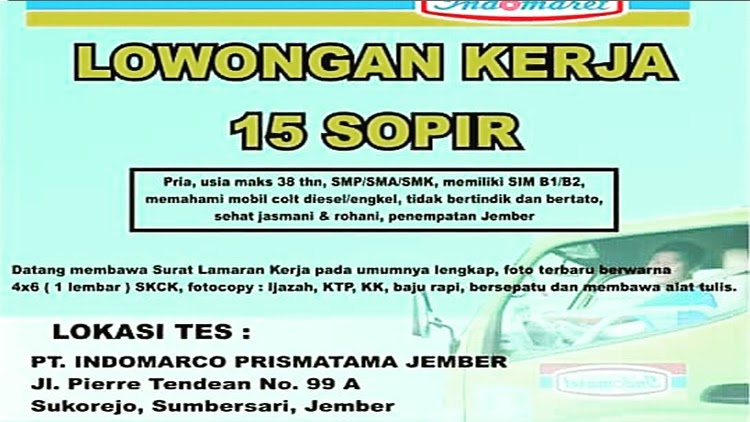 Lowongan Kerja Supir Pribadi Rumahan