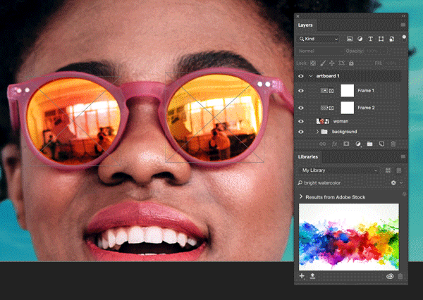 Drag an Adobe Stock asset or a libraries asset from the Libraries panel into the frame