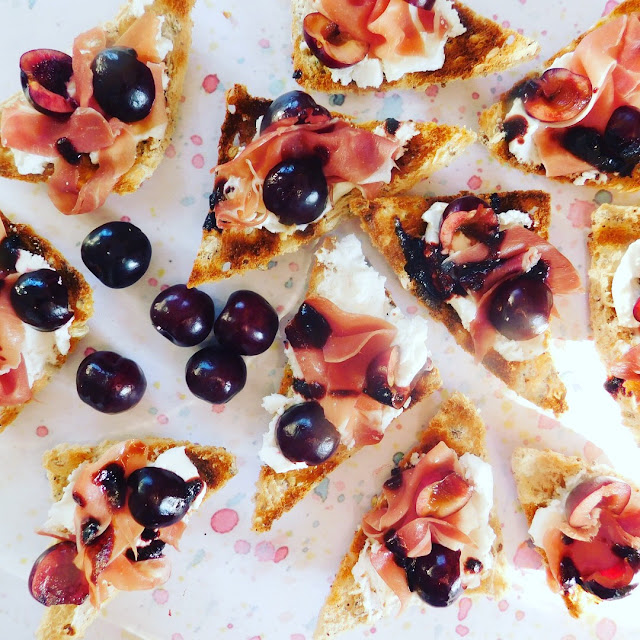 Bruschetta with Jerte Picota Cherries, Serrano Ham, and Goat Cheese