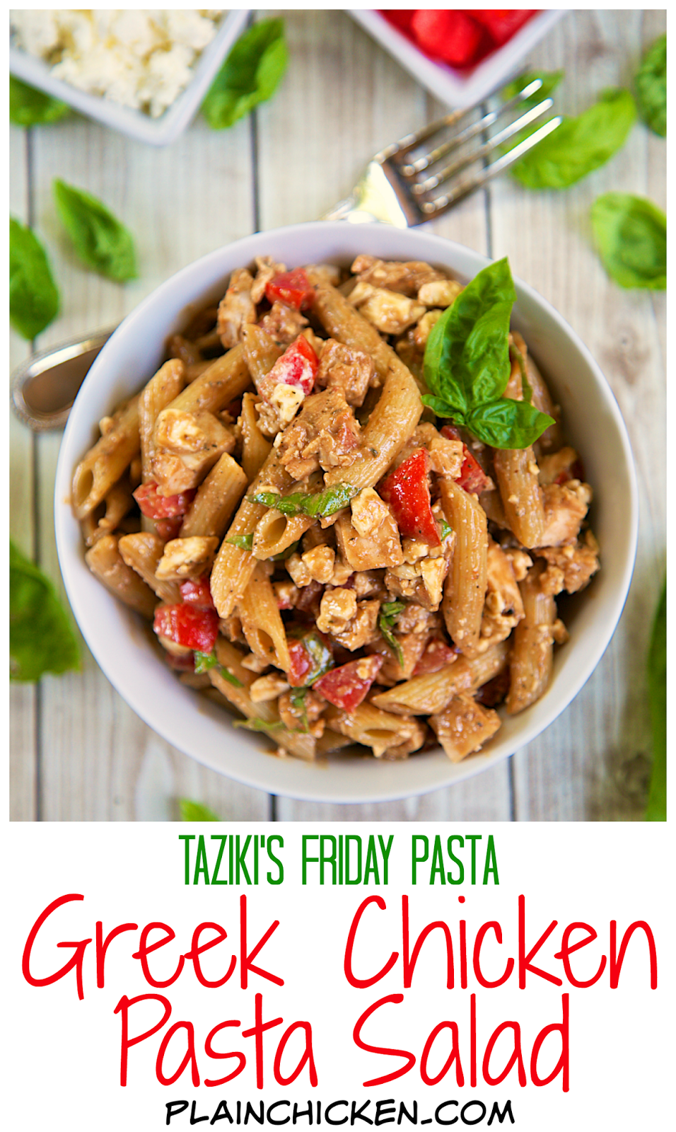 Greek Chicken Pasta Salad {Taziki's Friday Pasta} Plain Chicken®