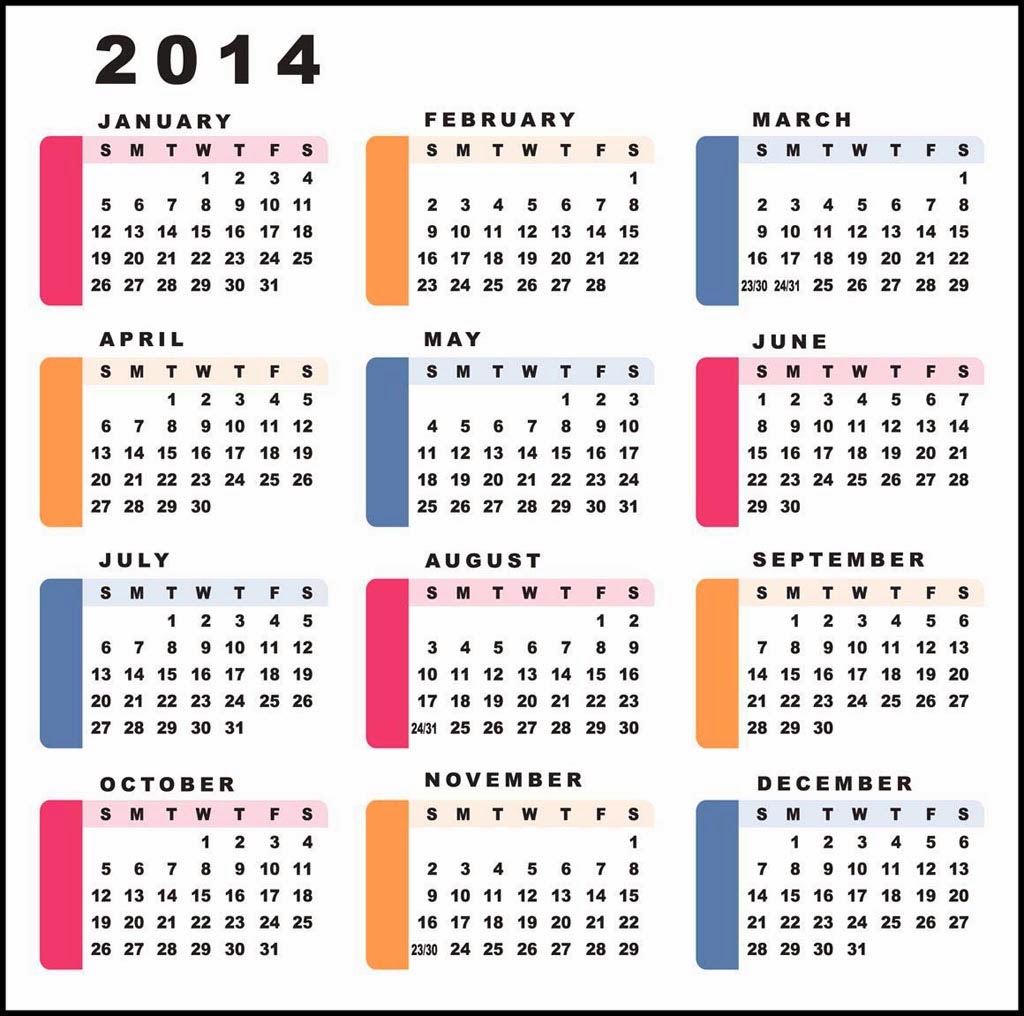 Printed Calendar 2014 Free Desktop Calendar 2014 for Laptops & Desktop