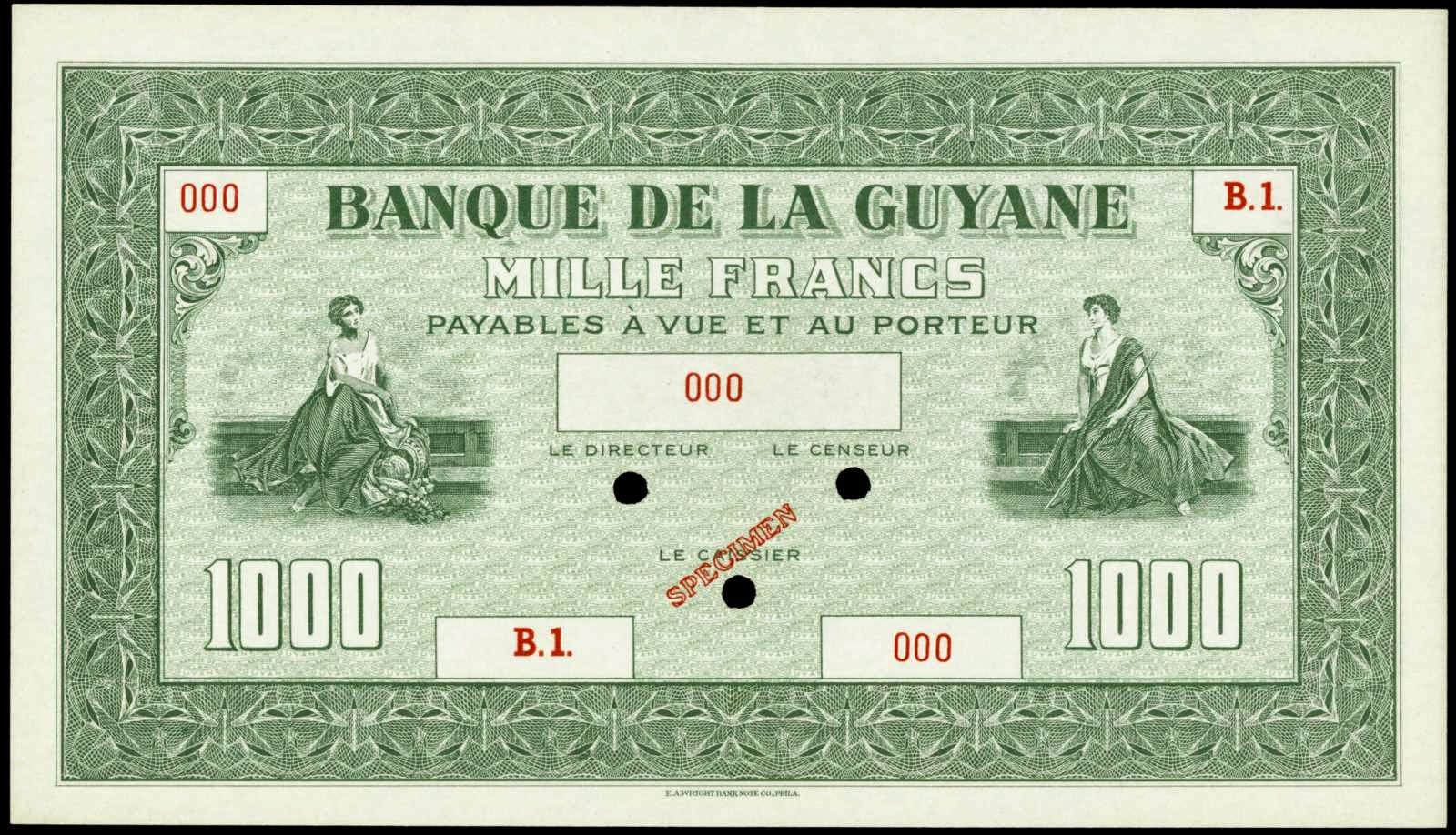 French Guiana banknotes 1000 Francs note 1942