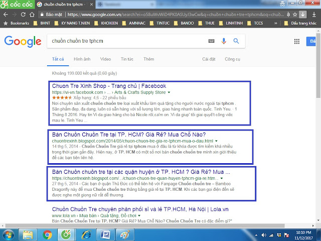 Từ khóa "chuồn chuồn tre tphcm" đứng top Google