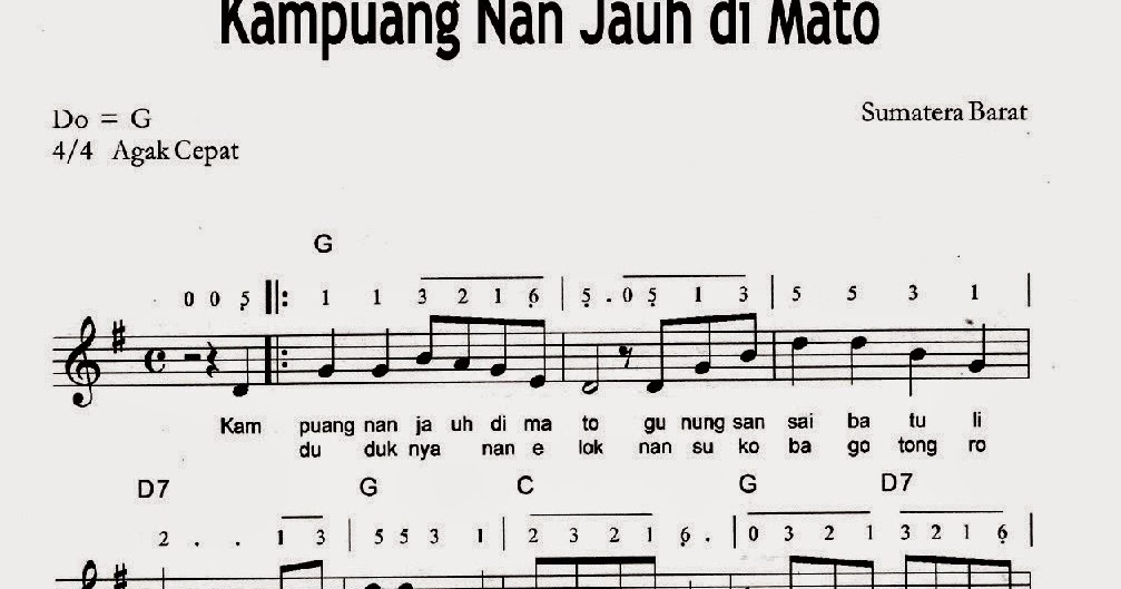 Not Angka Lagu Daerah Kampuang Nan Jauh Di Mato Not Angka Lagu Daerah Kampuang Nan Jauh Di Mato