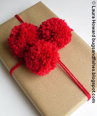 Bugs and Fishes by Lupin: Gift Wrap Ideas # 2: Pompoms