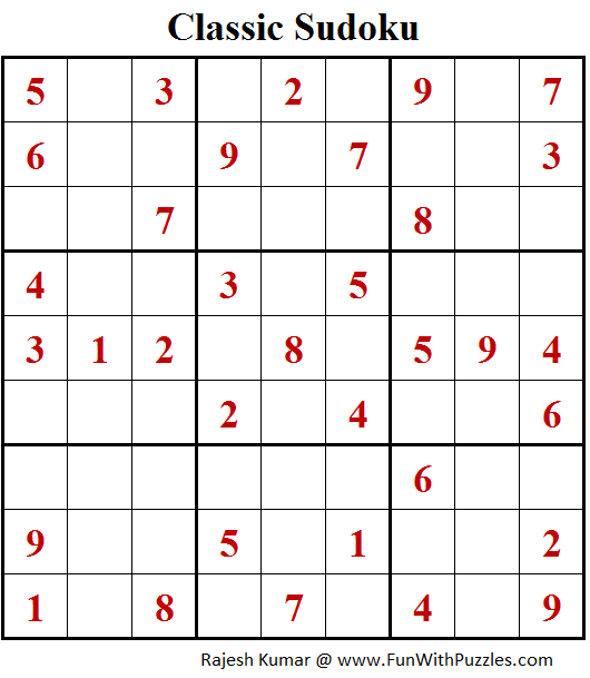 Classic Sudoku Puzzles (Fun With Sudoku #212)