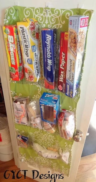 DIY Pantry Organizer made is fabric and clear vinyl