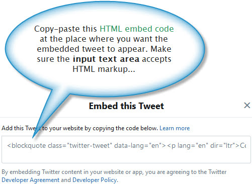 HTML embed code for the tweet.