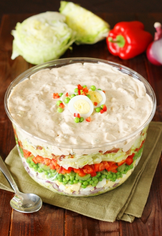 Make-Ahead Layered Picnic Salad - The Kitchen is My Playground