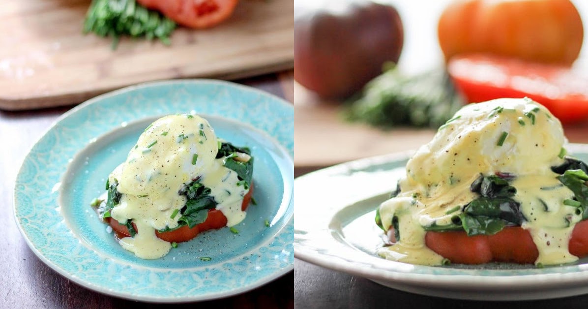 Low Carb Heirloom Tomato and Swiss Chard Eggs Benedict The Recipe Domain