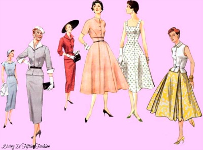 Collection of Suits and Dresses Illustrations of 1950's Fashions for Women