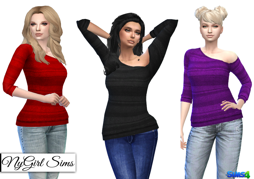 NyGirl Sims 4: Knitted Stripe One Shoulder Sweater