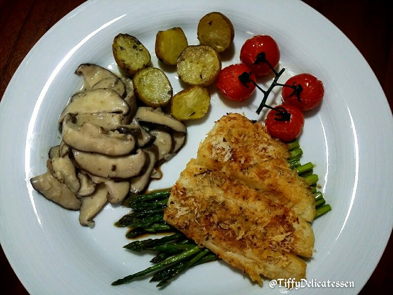 Tiffy Delicatessen Baked Halibut with Asparagus side with baked