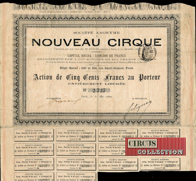 part du Nouveau Cirque 1889 action numéro 2727