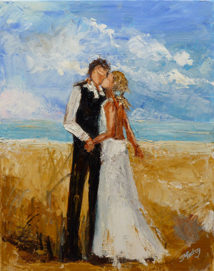 Palette Knife Painters, International Couple kissing on the Beach