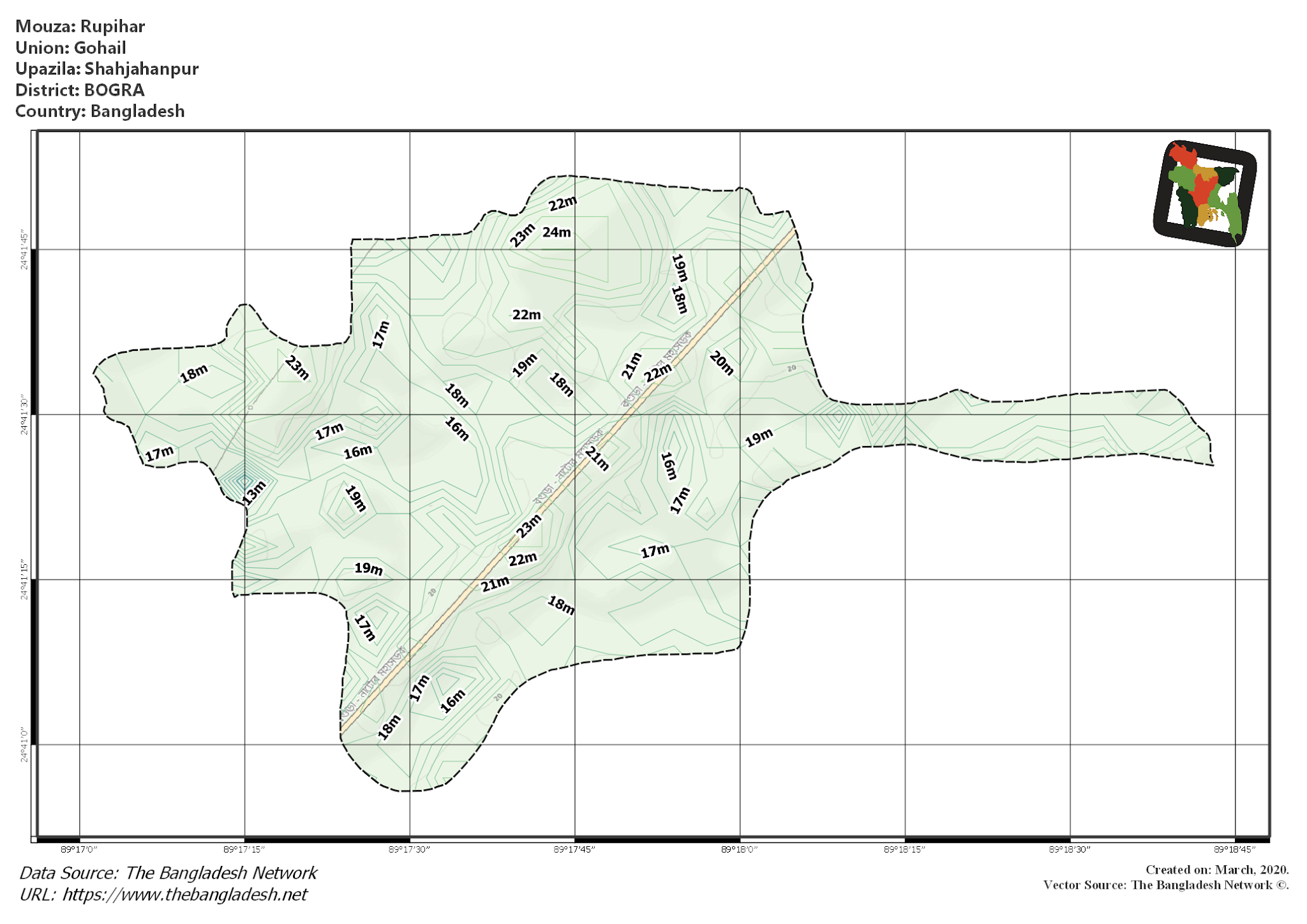 Map of Rupihar Mouza of Shahjahanpur Upazila, BOGRA, Bangladesh.