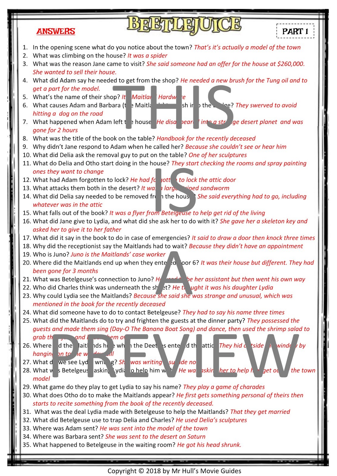 Beetlejuice Movie Guide + Activities (Color + Black & White) ~ Mr. Hull ...