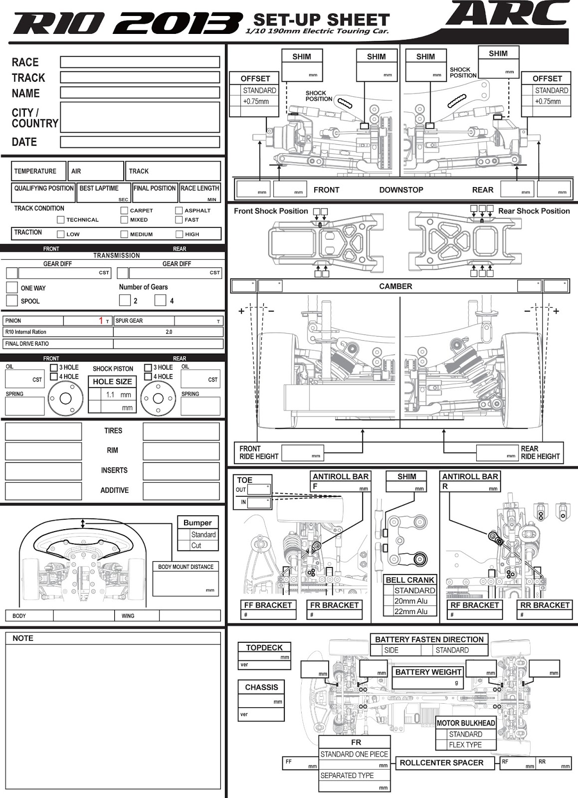 Quantum Racing RC Hobby RC News Feed ARC R10 2013 Blank Setup Sheet