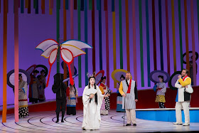IN PERFORMANCE: (from left to right) Soprano ERMONELA JAHO as Cio-Cio-San, baritone TROY COOK as Sharpless, and tenor BRIAN JAGDE as Benjamin Franklin Pinkerton in Washington National Opera's production of Giacomo Puccini's MADAMA BUTTERFLY, May 2017 [Photo by Scott Suchman, © by Washington National Opera]