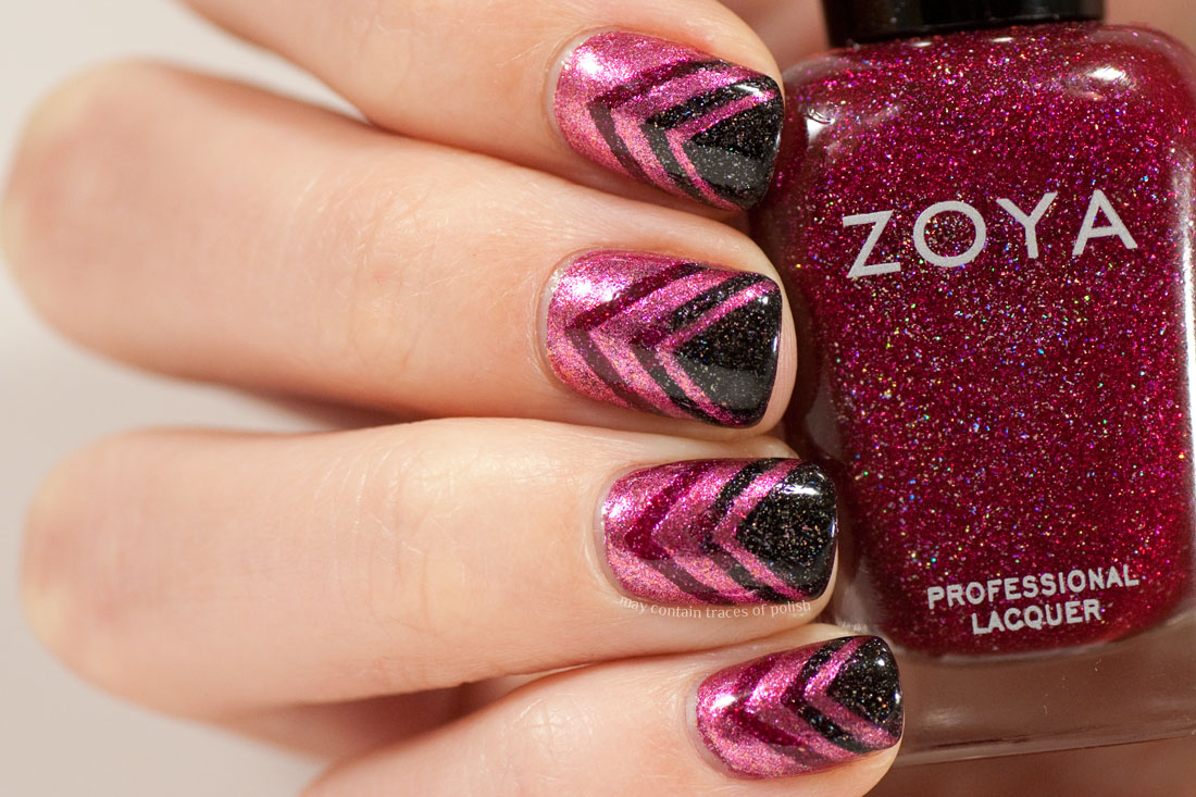 3. Pink and Black Chevron Nail Art - wide 9