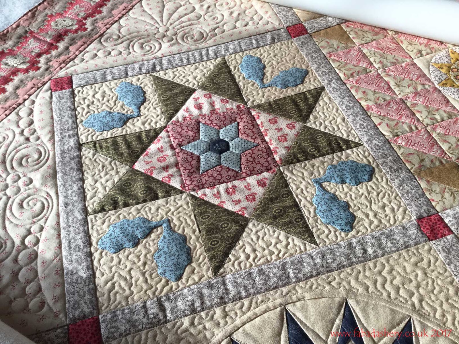 Fabadashery Longarm Quilting Di Ford's Antique Wedding Sampler quilt by Pippa, custom quilting