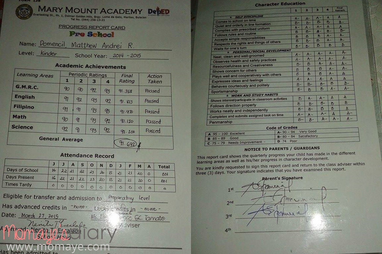 1st Grade Report Card Comments