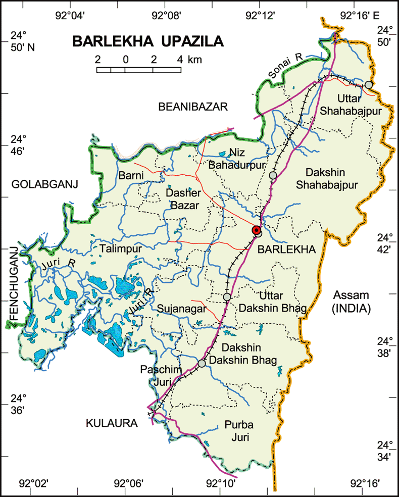 Barlekha Upazila Map Moulvibazar District Bangladesh