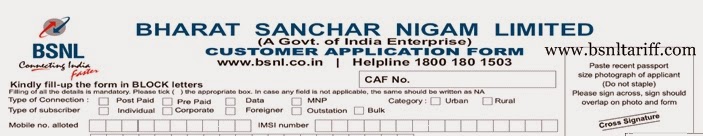bsnl unified customer application form caf format for various bsnl customer application form