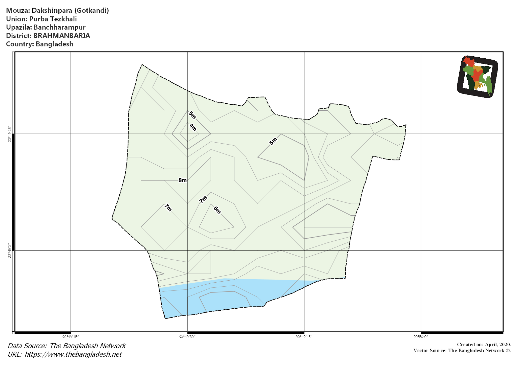 Map of Dakshinpara (Gotkandi) Mouza of Banchharampur Upazila, BRAHMANBARIA, Bangladesh.