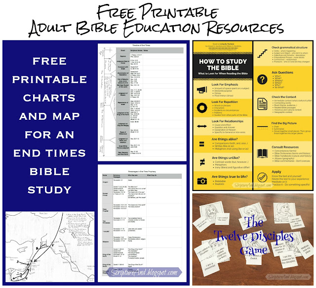 Free Printable Adult Bible Education Resources - Bible Studies, Bookmarks, Charts, Games... | scriptureand.blogspot.com