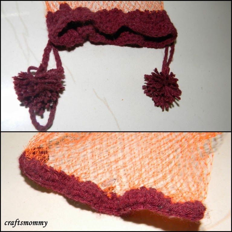 Recycled Onion bag Crochet scrubber and pull string bag My