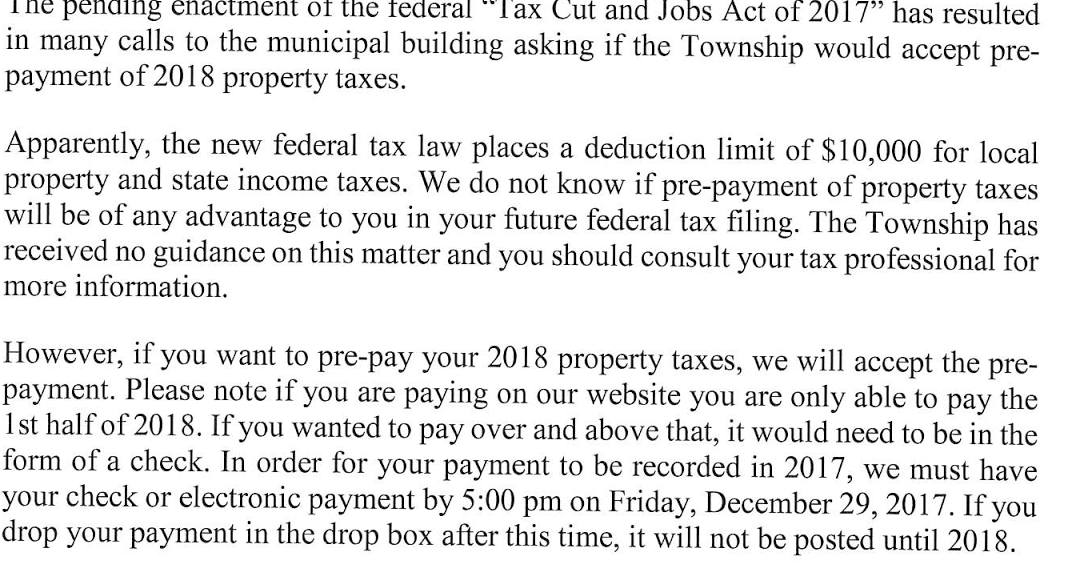 Hefkervelt Lakewood Township Now Accepting Pre Payment for 2018