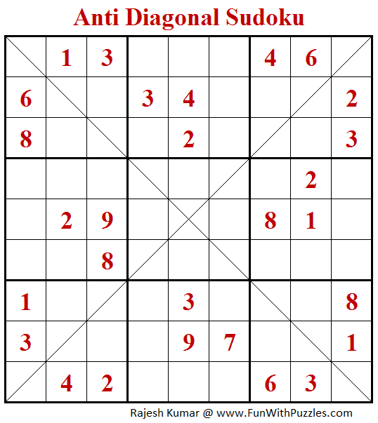 Anti Diagonal Sudoku Puzzle (Fun With Sudoku #247)