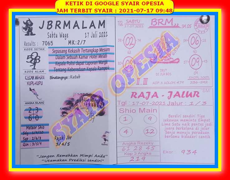 Syair Sgp Hari Ini Sabtu 17 Juli 2021 Opesia Official