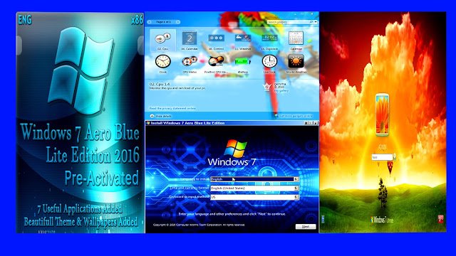 ويندوز 7 مخففة مفعله للاجهزة الضعيفة | Windose 7 Aero Blue Lite Edition 2016 X86
