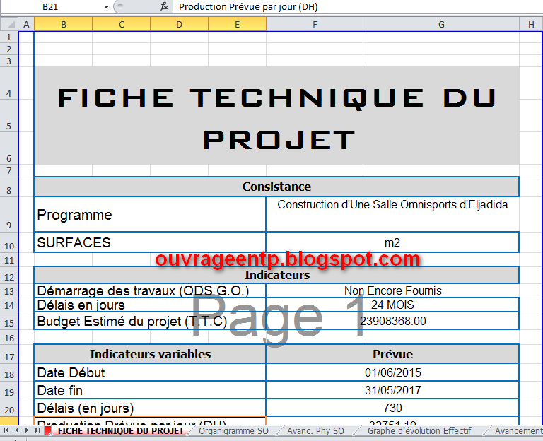 Travaux publics Fichier Excel rapport mensuel suivi