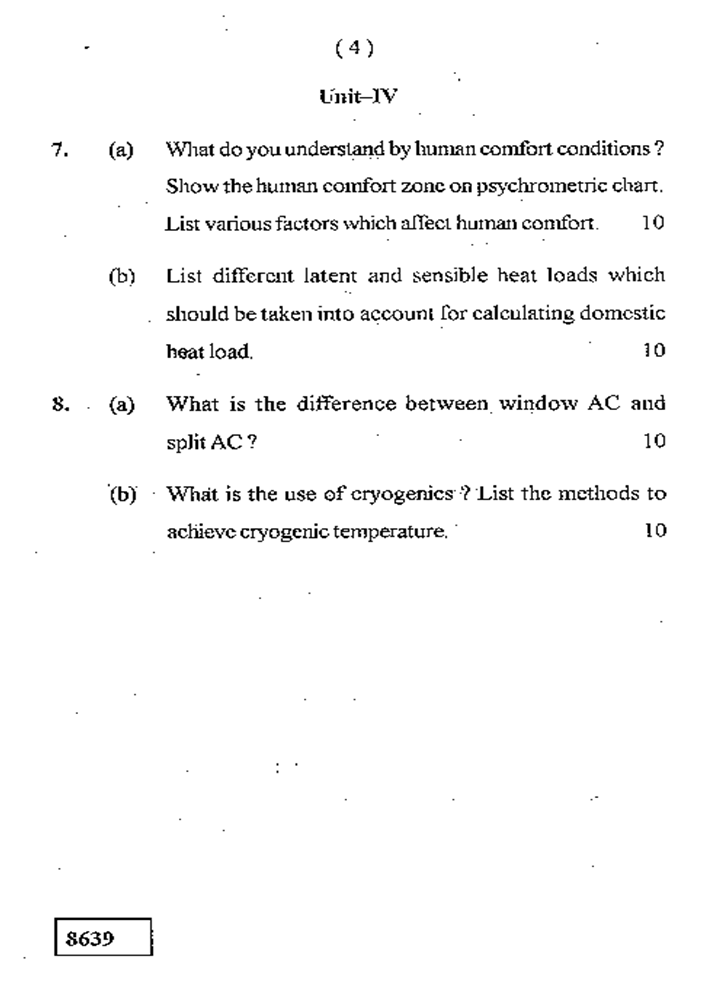 KUK B.Tech Mechanical ME302E Refrigeration and Air Conditioning 2015