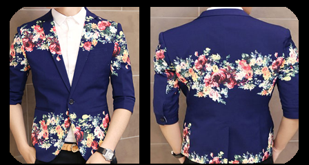 navy blue MENS ART FLORAL BLAZER