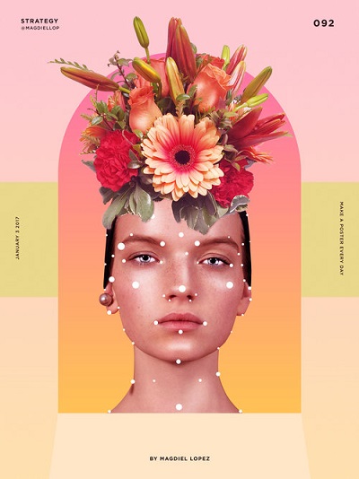 por Magdiel Lopez, "Strategy" | photo poster ejemplo sincretismo digital, cool, imagenes bonitas femeninas, creativas, chidas, mujer con rosas y flores