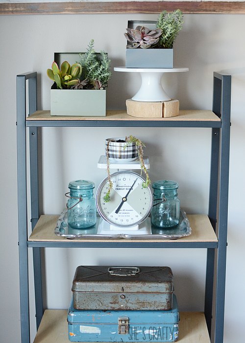 She's Crafty: Metal Box succulent container - thrift store makeover