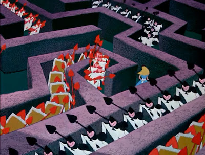 Alice Wonderland Disney animated hedge maze card army