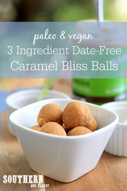 Three Ingredient Date Free Caramel Bliss Balls Recipe - one bowl, gluten free, vegan, paleo, peanut free, sugar free, healthy