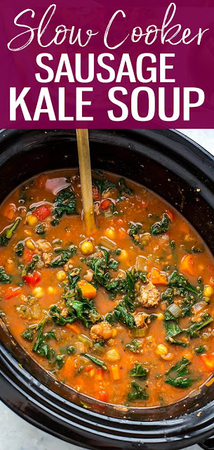 SLOW COOKER TUSCAN SAUSAGE AND KALE SOUP