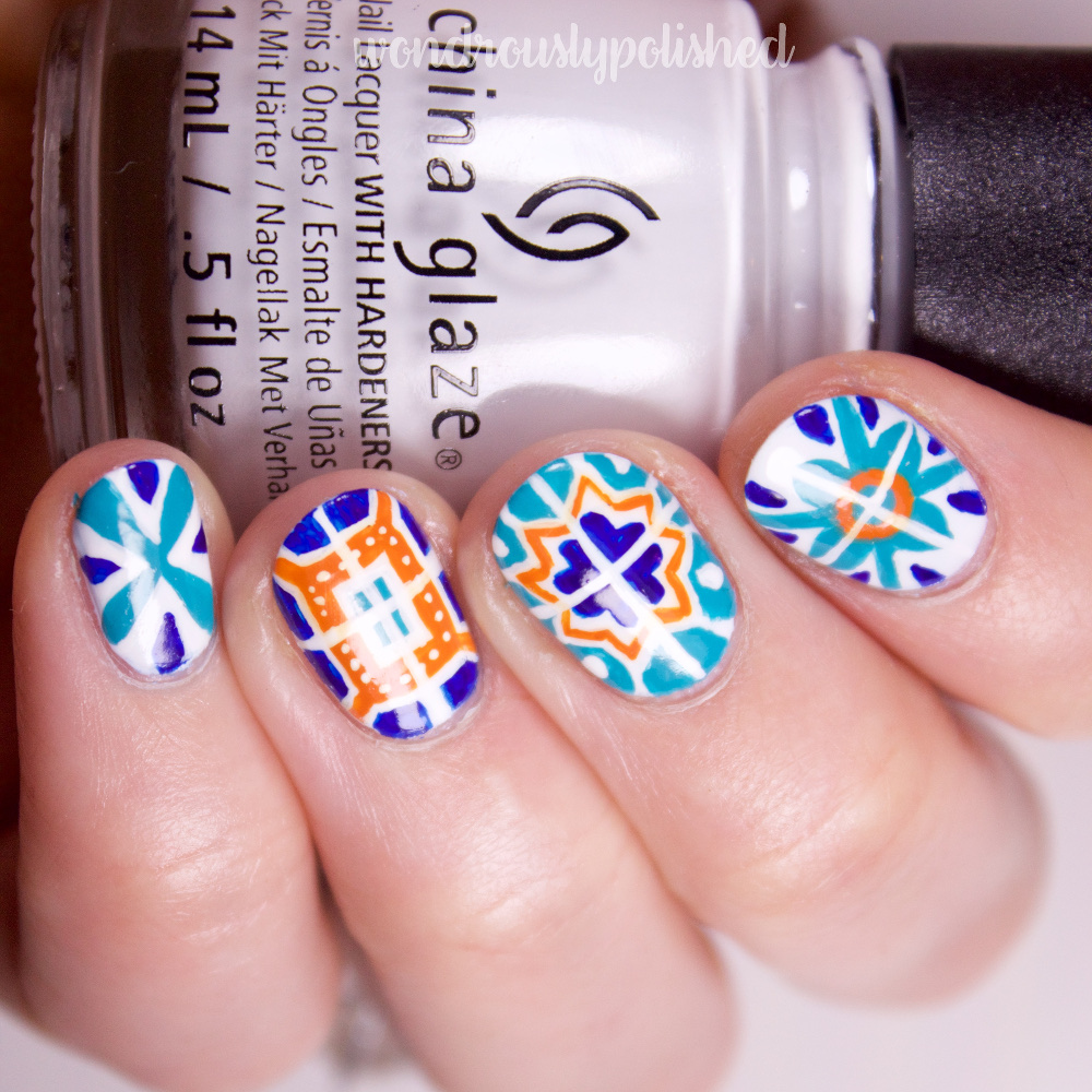 Wondrously Polished Nail Art Talavera Mexican Tiles