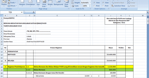 Contoh RKAS BOP PAUD Tahun 20192020