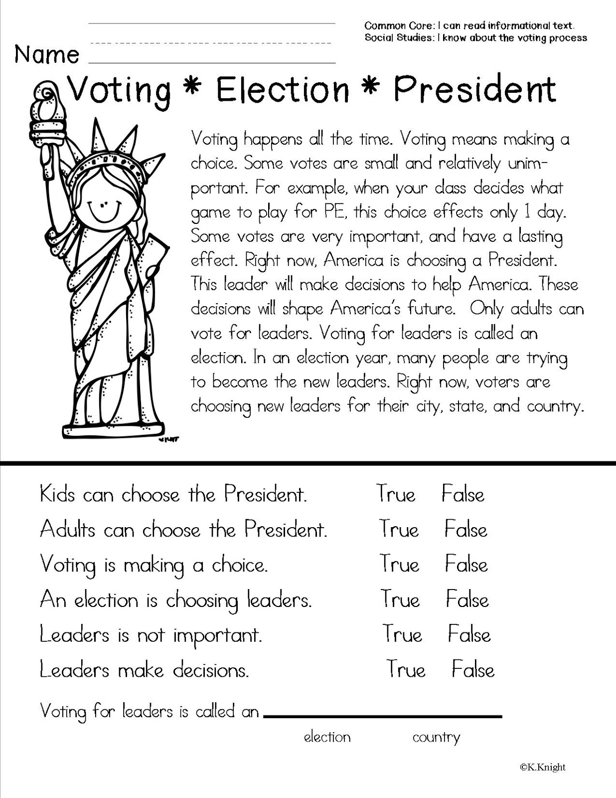 Free Printable Election Worksheets For 2nd Grade