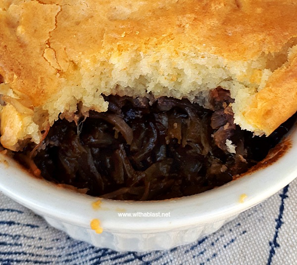 Have a cheap cut of Beef ? Turn them into super tender, shredded Beef Pots topped with a soft Biscuit topping