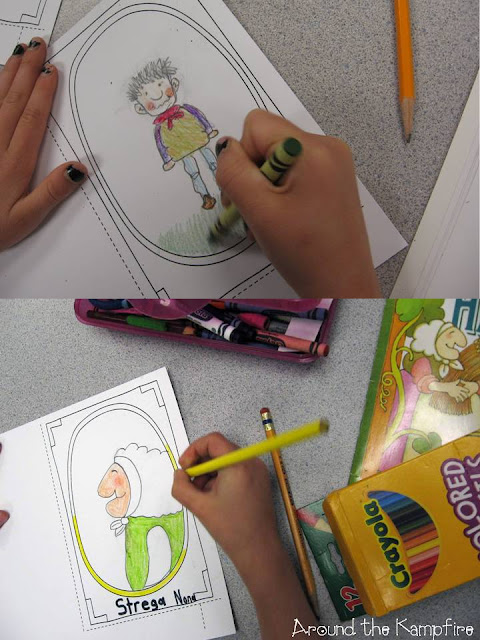 Making character "art galleries" with character traits on the back of each "canvas" during our Tomie dePaola author study
